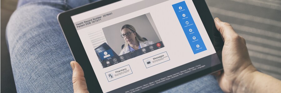 A digital tablet displaying a healthcare patient platform.