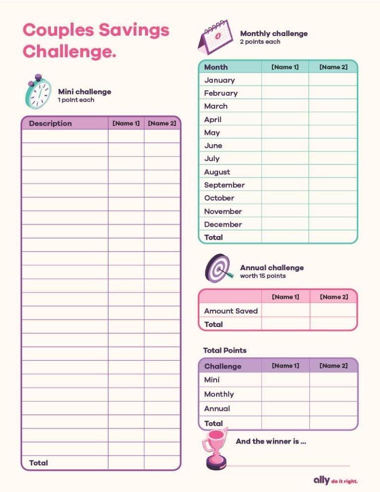 Buy Monthly Savings Challenge Printable, Monthly Budget Printable