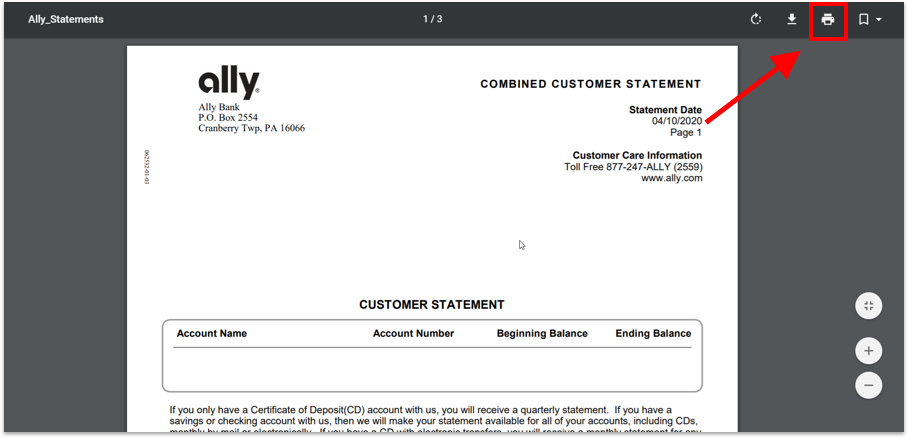 Then select anywhere on the page to reveal a submenu, and choose the “Print” button on the submenu to print.