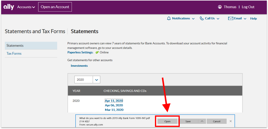 If you’re using Internet Explorer, choose “Open” to view the document in a new tab.