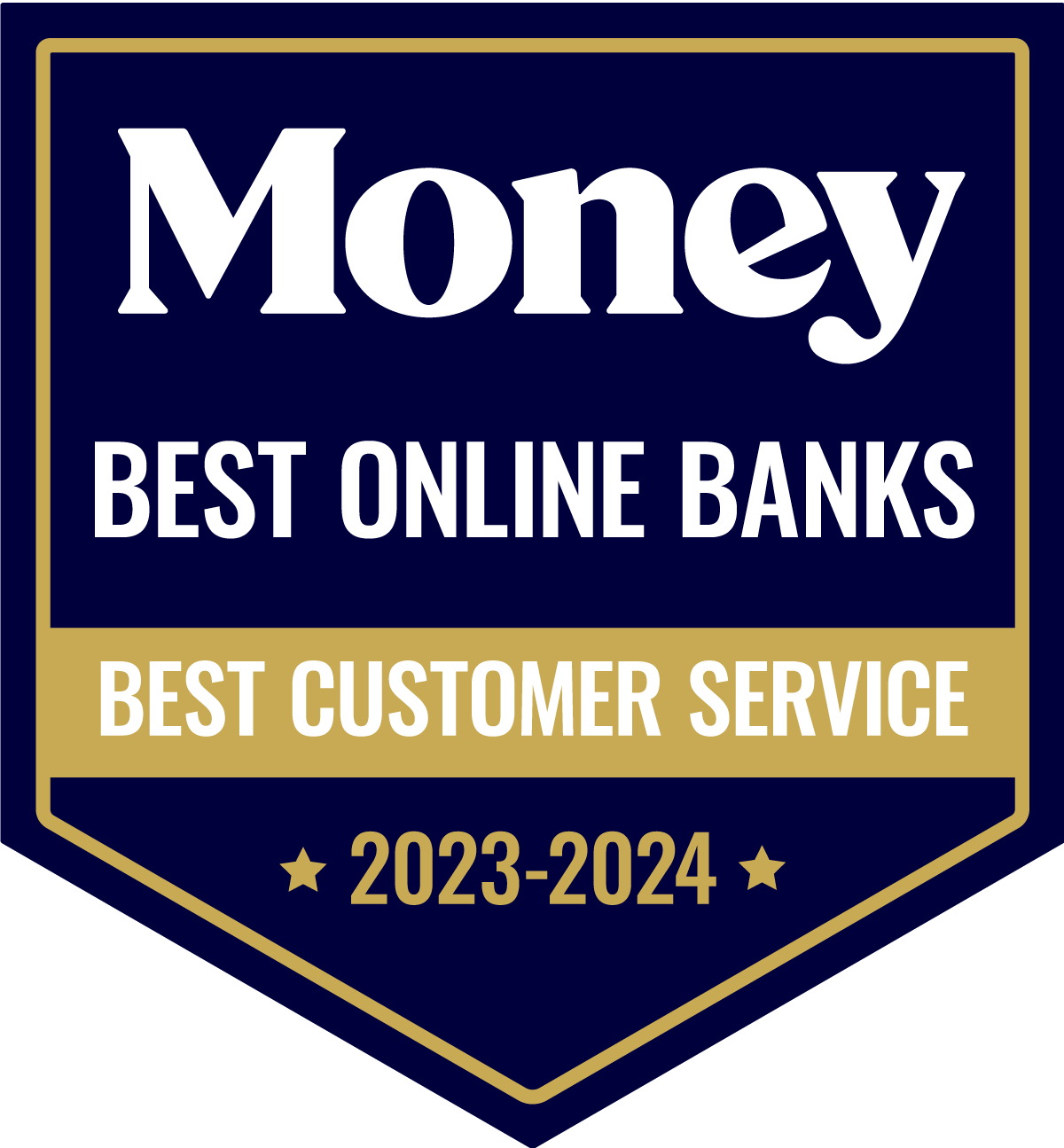 Money magazine emblem with text "Best Online Banks 2023-2024"