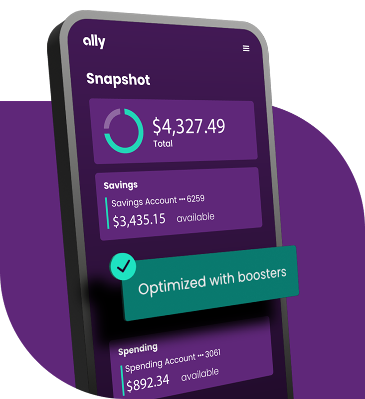 A phone screen depicting a user’s account snapshot, with the text “optimized with boosters"