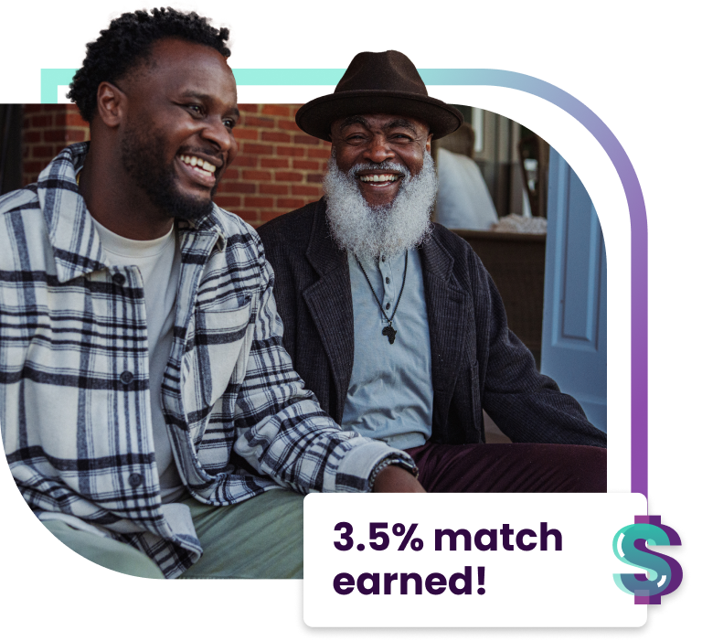 Two men smiling because they earned a 3.5% match on their Ally Invest Self-Directed IRA.