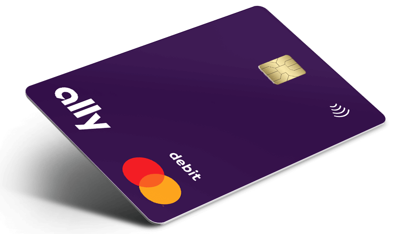 the dark purple Ally Bank debit MasterCard