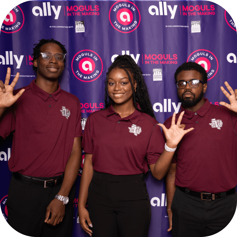 Three students from historically black colleges and universities at an Ally Moguls in the Making event.