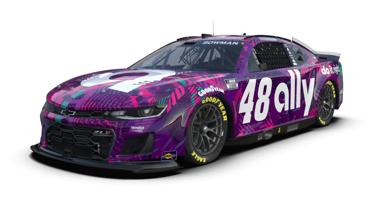 The purple printed Ally 48 race car