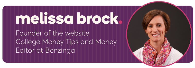 Headshot of Melissa Brock, founder of the website College Money Tips and money editor at Benzinga.