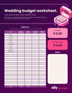 Image of Ally's wedding budget template