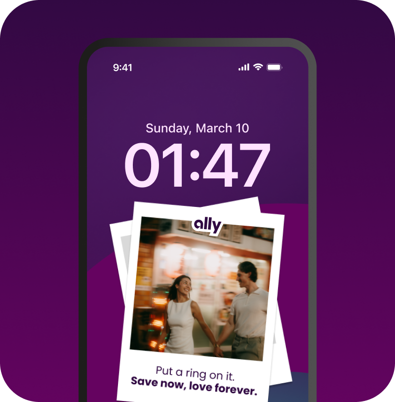 UI screen showing phone lock screen interface and polaroid photo of a couple.